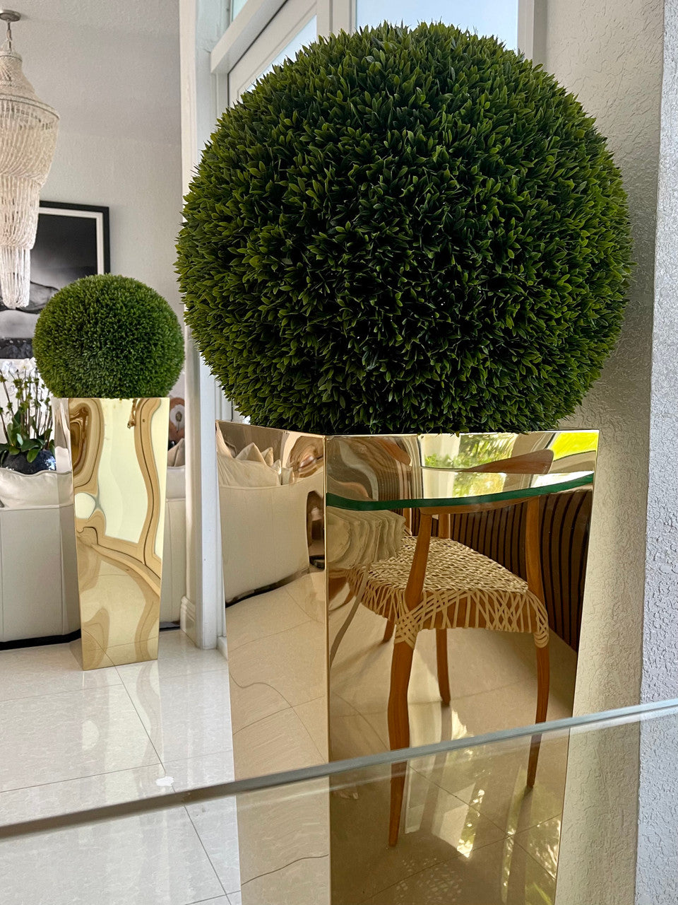 Doré Cube Pots avec 51 Cm Topiaires