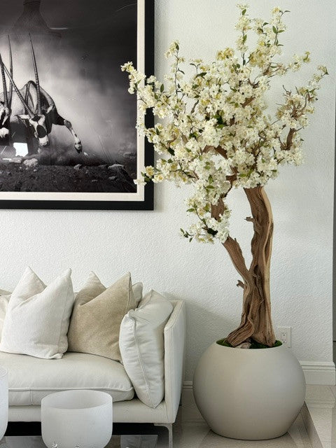 Mat Beige Globe avec Personnalisé Made Fleurs de Cerisier Arbre