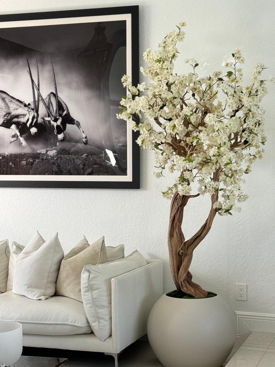 Mat Beige Globe avec Personnalisé Made Fleurs de Cerisier Arbre