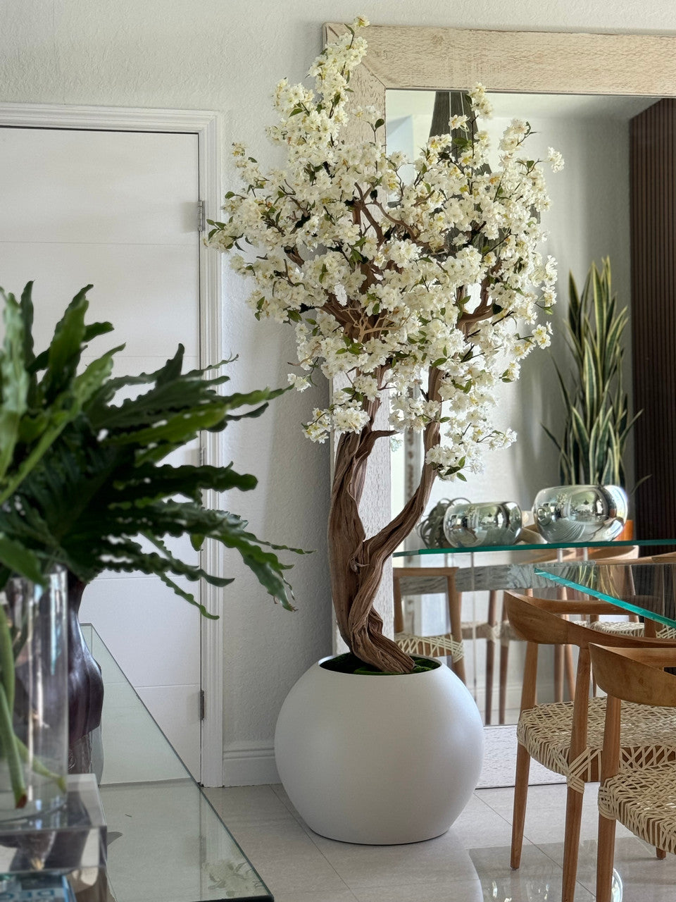 Mat Beige Globe avec Personnalisé Made Fleurs de Cerisier Arbre