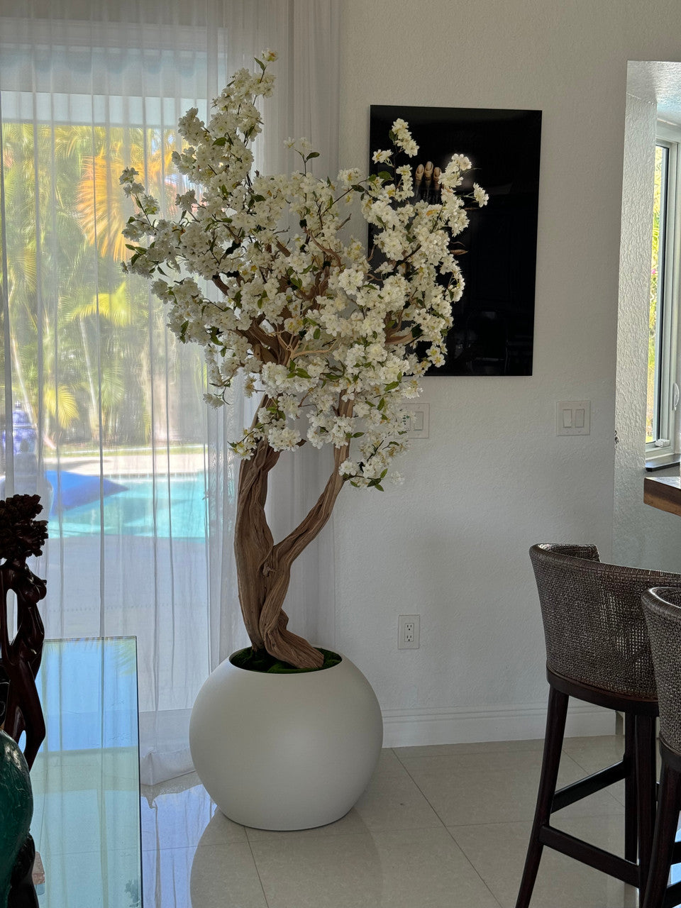 Mat Beige Globe avec Personnalisé Made Fleurs de Cerisier Arbre