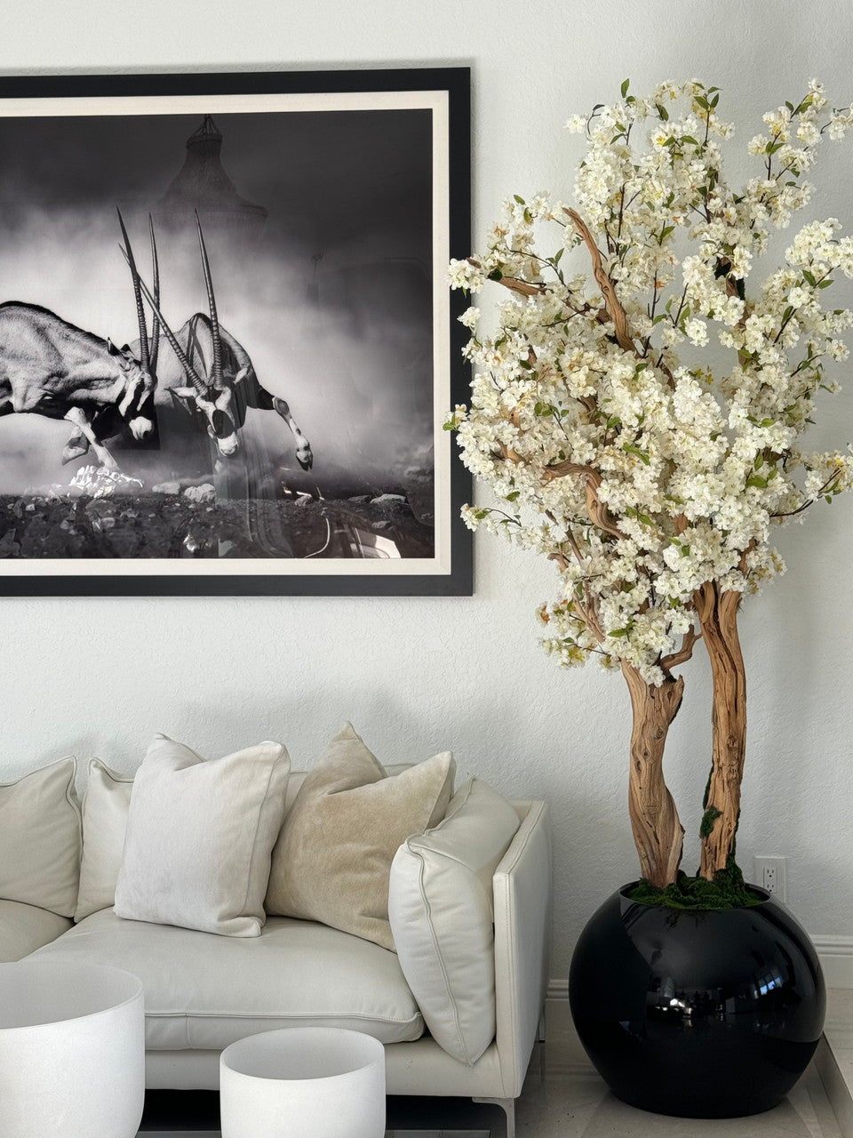 Noir Brillant Globe avec Personnalisé Made Fleurs de Cerisier Arbre