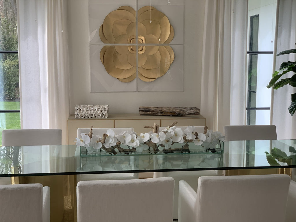 122 Cm Casa Moderna Pot Plateau en Verre avec Blanc Orchidées