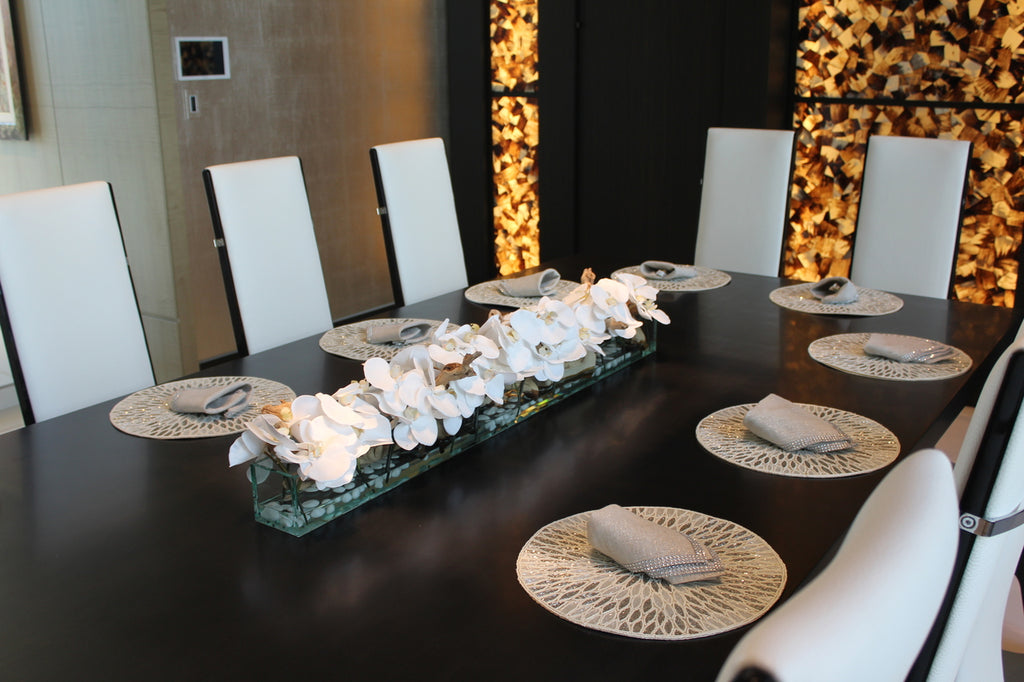 122 Cm Casa Moderna Pot Plateau en Verre avec Blanc Orchidées
