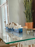 91 Cm Casa Moderna Bleu Acrylic Pot avec Blanc Orchidées et Bois Flotté