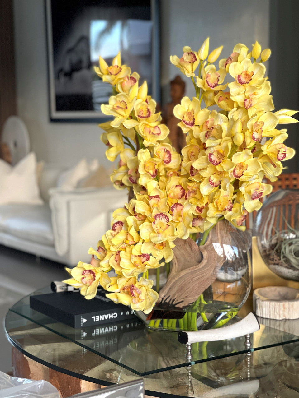 Jaune Cymbidiums en Vase Lune
