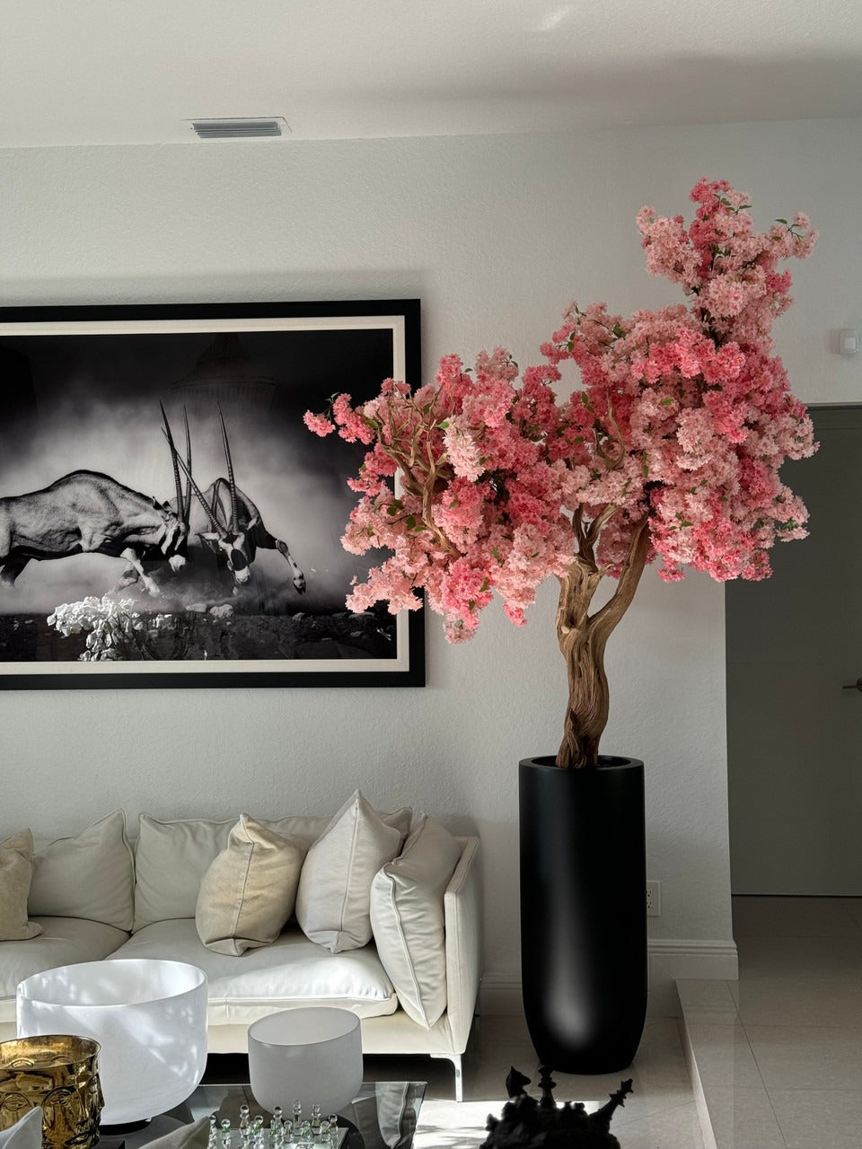 Noir Mat St. Tropez Pot avec Personnalisé Made Rose Fleurs de Cerisier Arbre