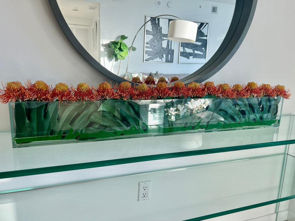 91 Cm Skinny Casa Moderna avec Orange Protea Fleurs
