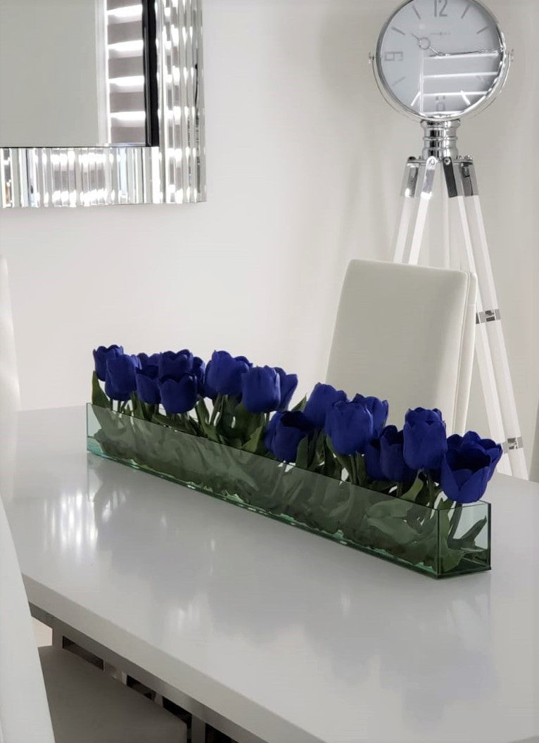 122 Cm Casa Moderna Pot Plateau en Verre avec Bleu Tulipes