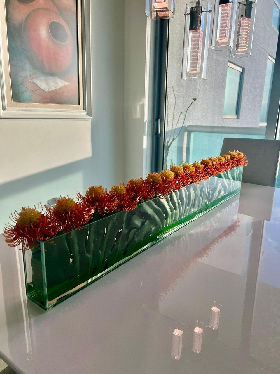 91 Cm Skinny Casa Moderna avec Orange Protea Fleurs