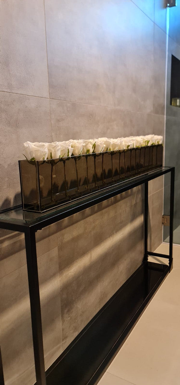 122 Cm Skinny Casa Moderna avec Blanc Roses sur Smoked Glass