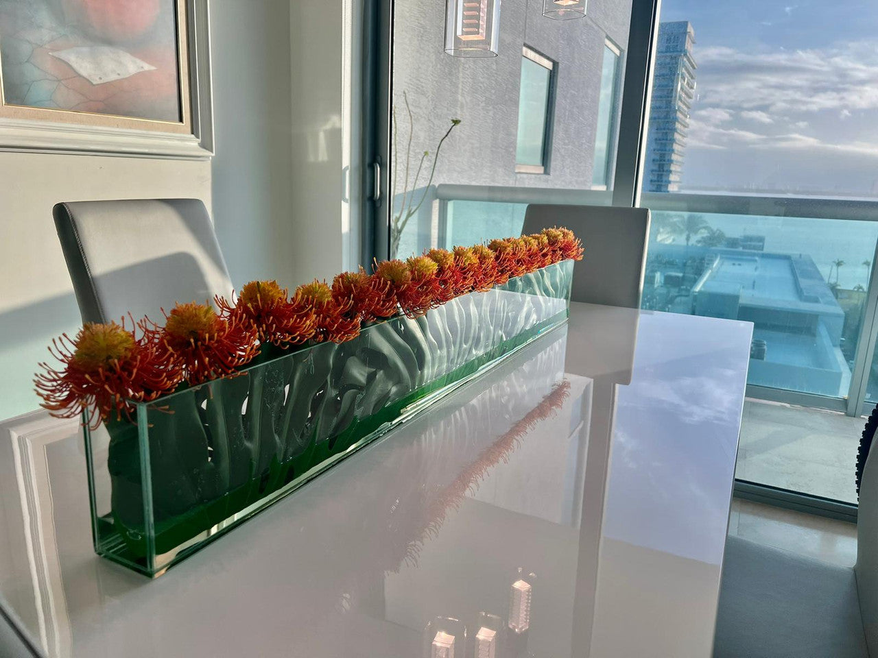91 Cm Skinny Casa Moderna avec Orange Protea Fleurs