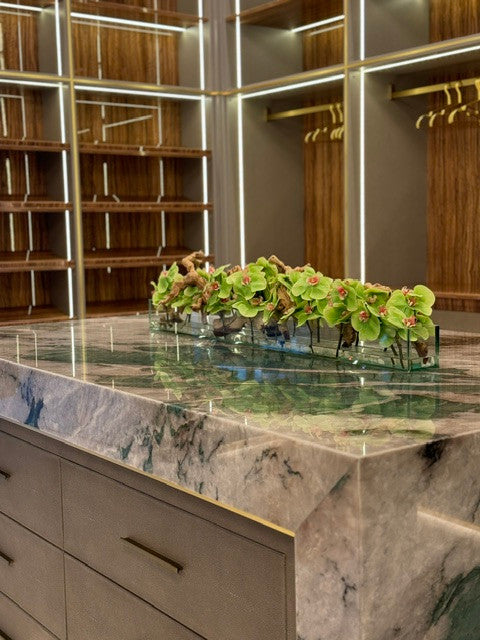 122 Cm Casa Moderna Pot Plateau en Verre avec Vert Orchidées Phalaenopsis