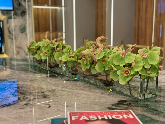 122 Cm Casa Moderna Pot Plateau en Verre avec Vert Orchidées Phalaenopsis