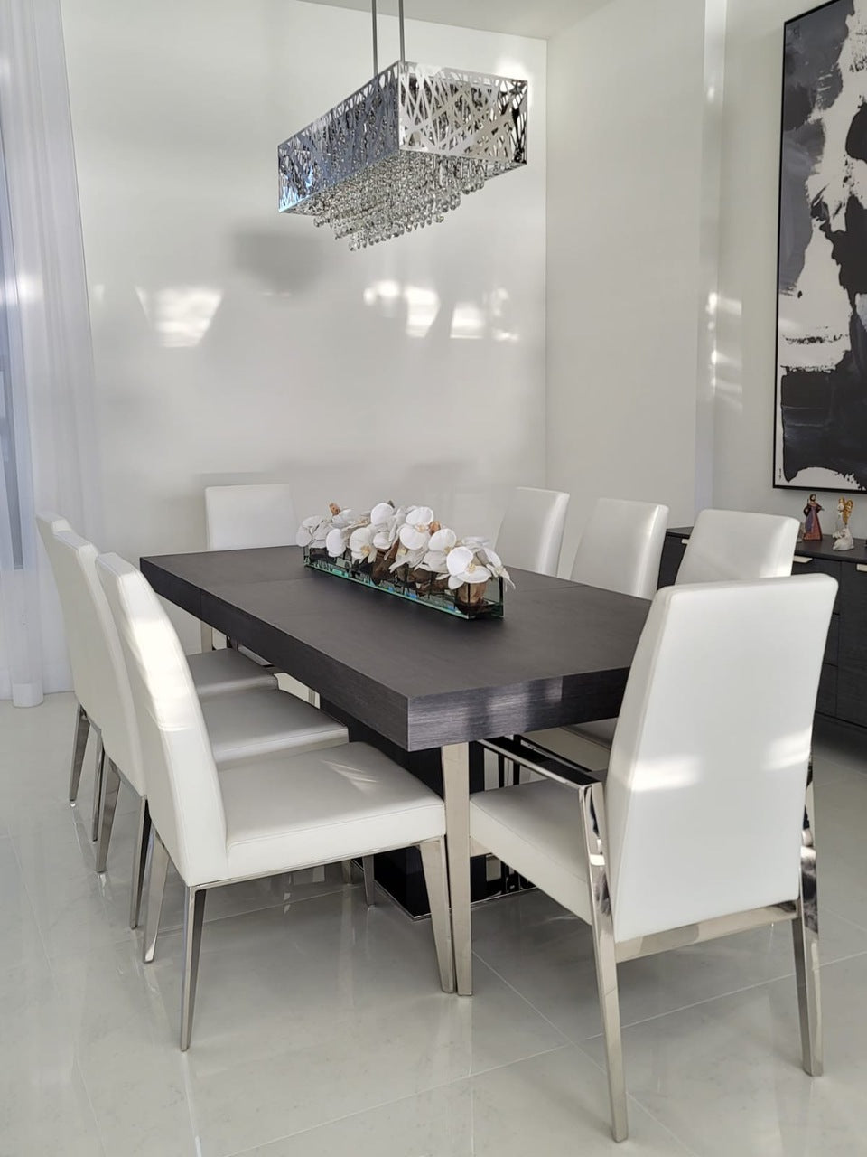 91 Cm Casa Moderna Pot Plateau en Verre avec Blanc Orchidées Phalaenopsis
