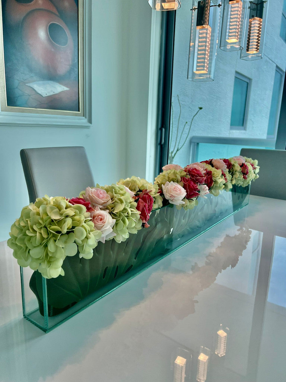 122 Cm Skinny Casa Moderna Vase avec Hortensias et Roses
