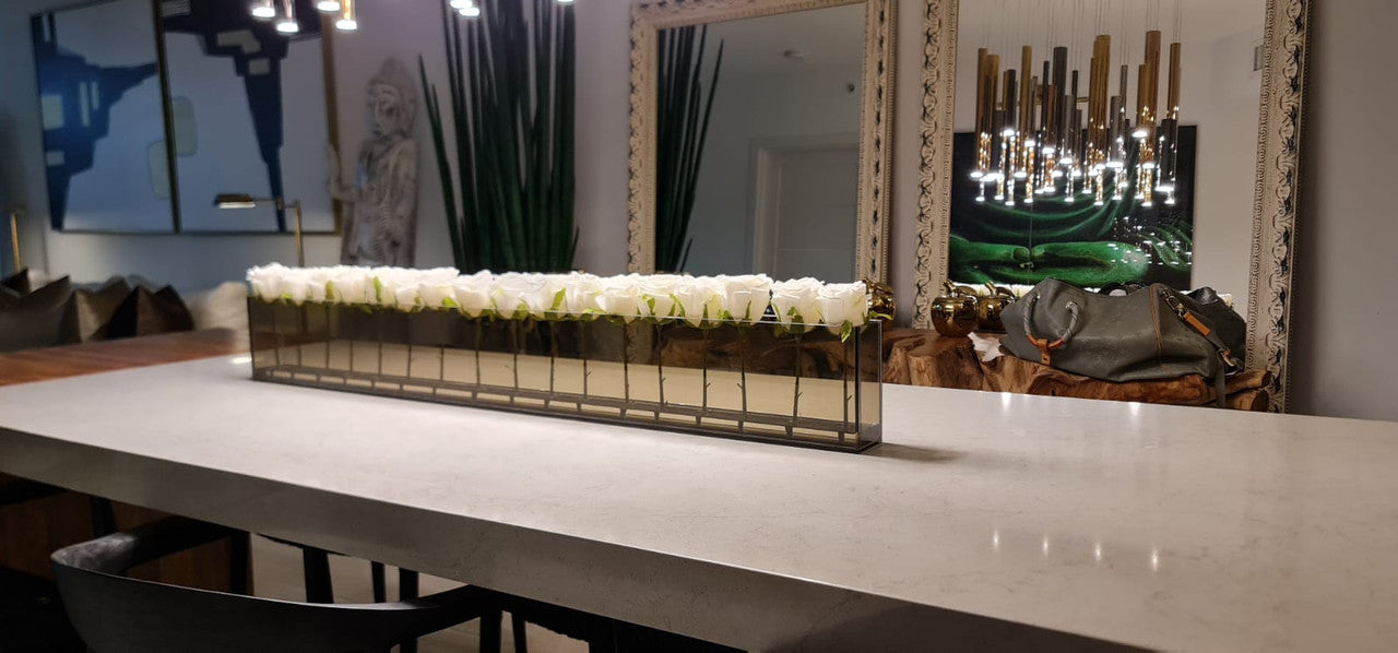 122 Cm Skinny Casa Moderna avec Blanc Roses sur Smoked Glass