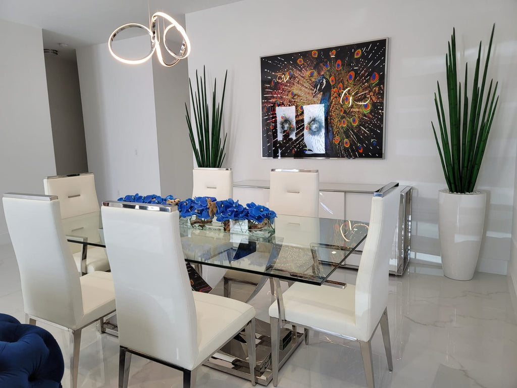 91 Cm Casa Moderna Pot Plateau en Verre avec Bleu Orchidées