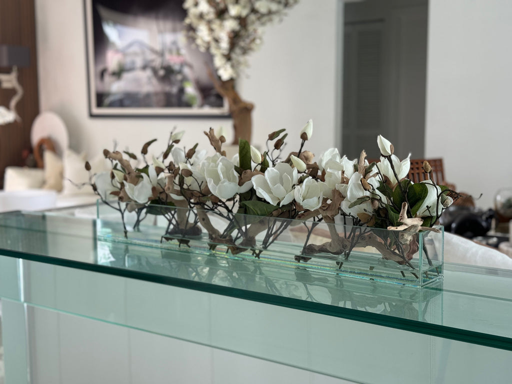 91 Cm Casa Moderna Pot Plateau en Verre avec Blanc Magnolias