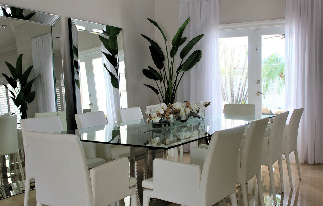 91 Cm Casa Moderna Pot Plateau en Verre avec Blanc Orchidées Phalaenopsis