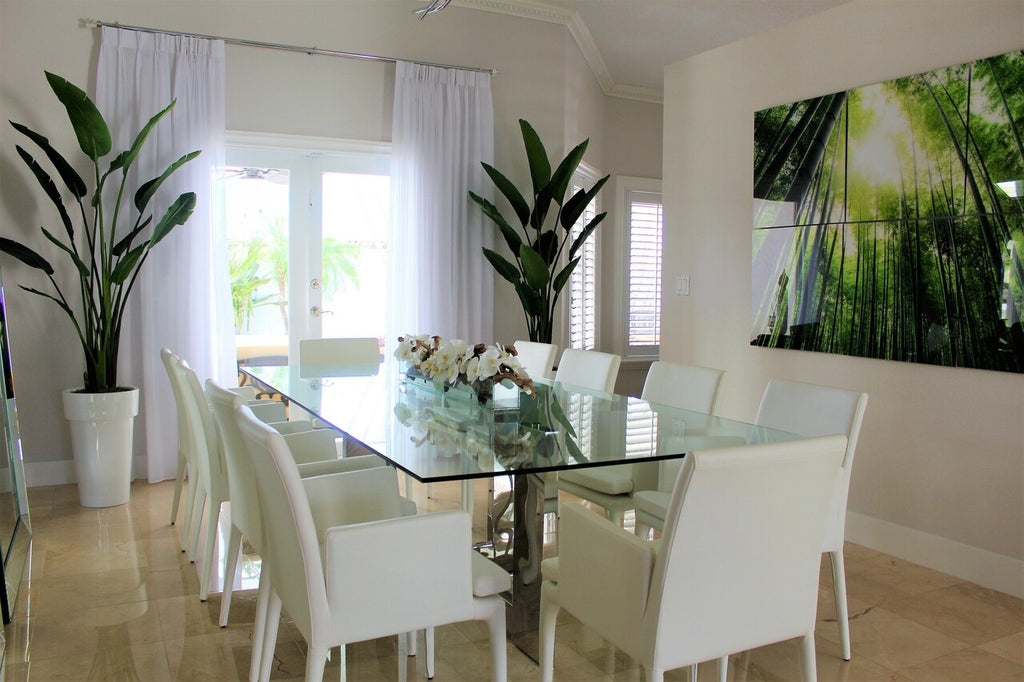 91 Cm Casa Moderna Pot Plateau en Verre avec Blanc Orchidées Phalaenopsis