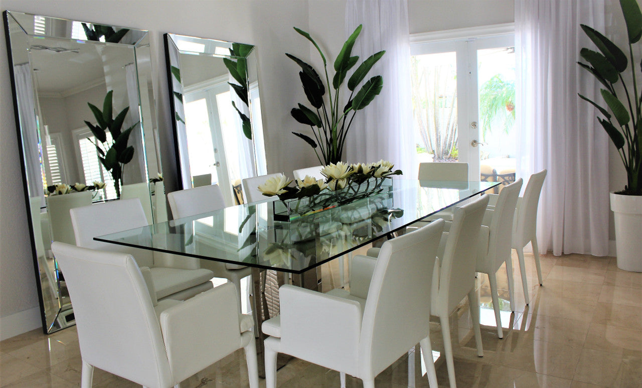 122 Cm Casa Moderna Pot Plateau en Verre avec Blanc Water Lilies